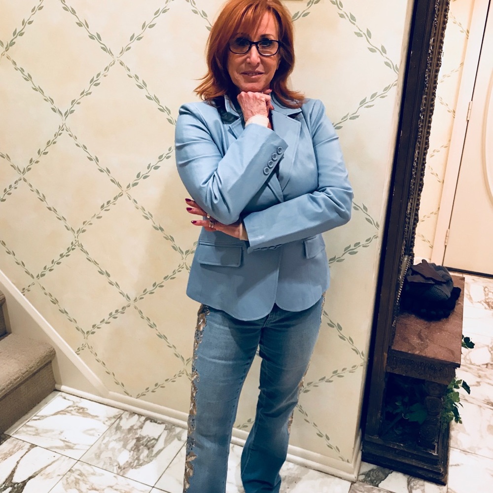 Light Blue Leather Blazer